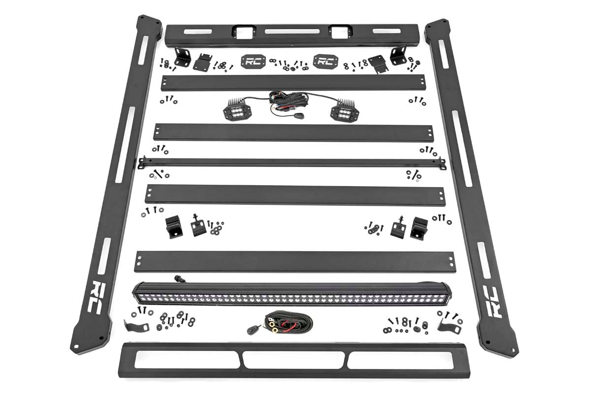 Jeep Wrangler Unlimited Roof Rack - Rough Country - Black Series Lights - Black - '18-'25